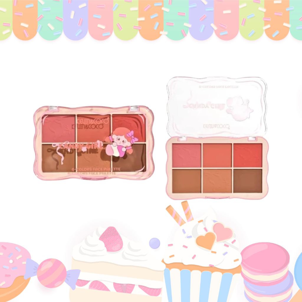 KEVIN & COCO - CANDY GIRL 6 COLORS FACE PALETTE - BLUSH AND CONTOUR